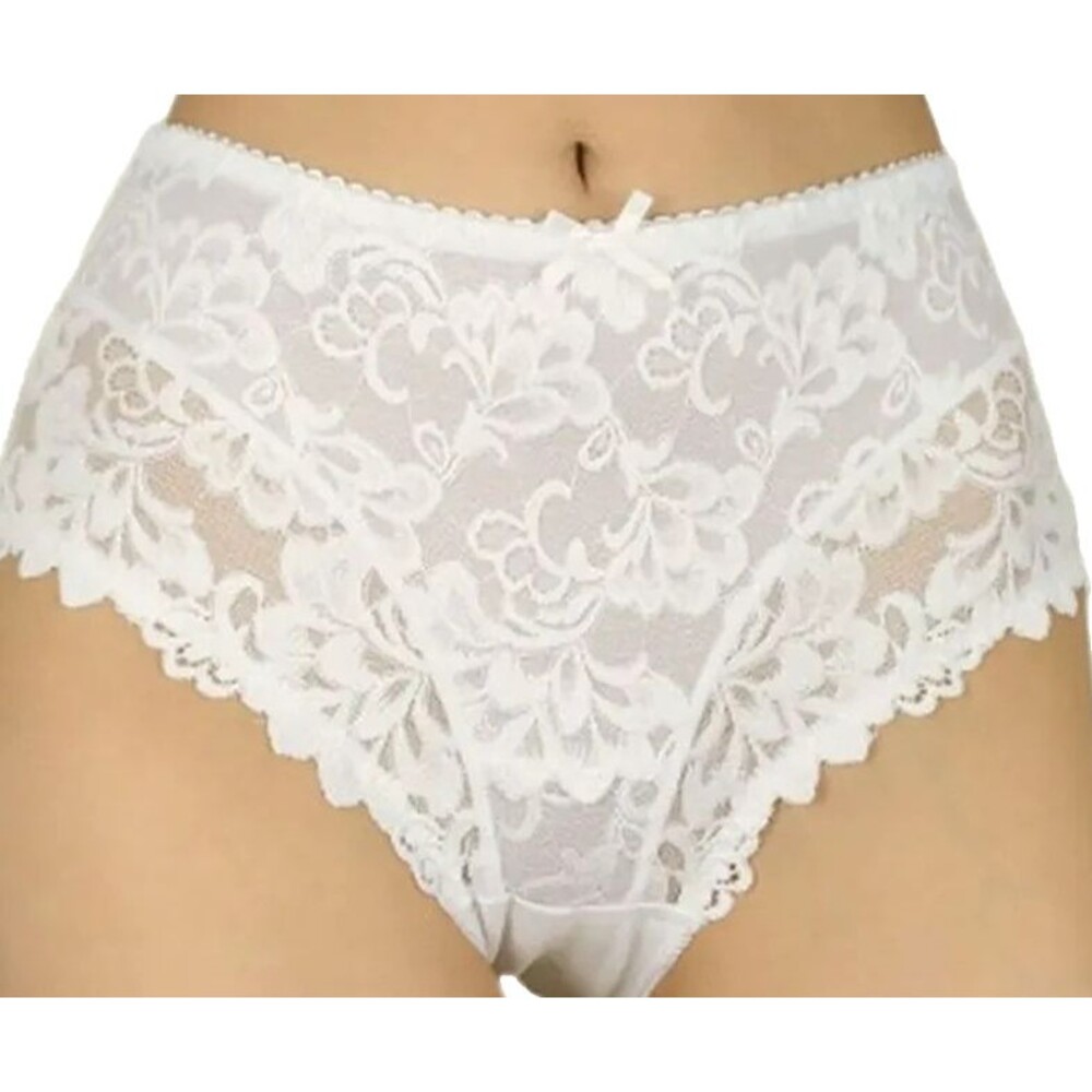 Womens XL/XXL White Lace HighWaisted Scalloped Panties FullCoverage Briefs Comfy